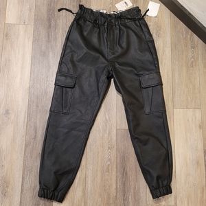 KanCan - Faux Leather Joggers - Black - Size Large